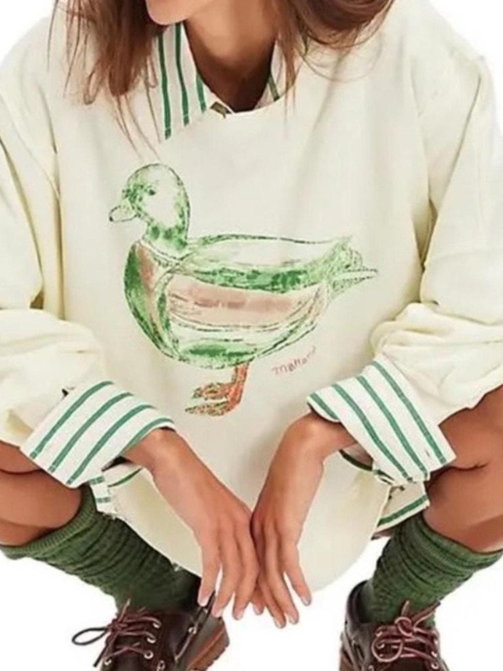 Free People / We the Free Graphic Printed Camden Pullover in Mallard Combo XS